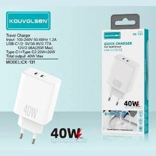 40W Dual USB-C Quick Charger – Travel Adapter