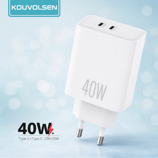 40W Dual USB-C Quick Charger – Travel Adapter