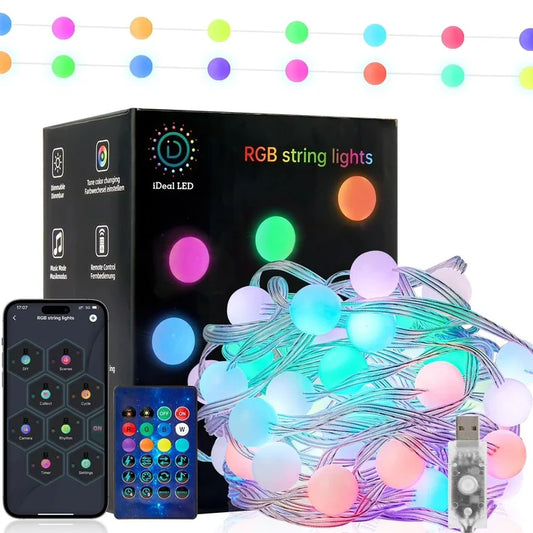 Smart RGB String Lights – App & Remote Control