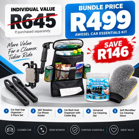 AWESEL Car Essentials Kit 5-piece bundle with R499 bundle price and R146 saving