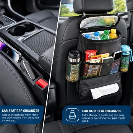 AWESEL Car Essentials Kit car seat gap organizer and back seat organizer in use